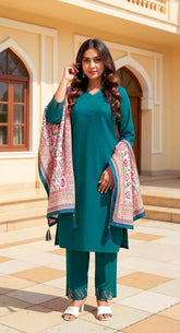 RAMA COLOURED  WOMEN'S VISCOSE RAYON KURTA WITH  DUPATTA SET